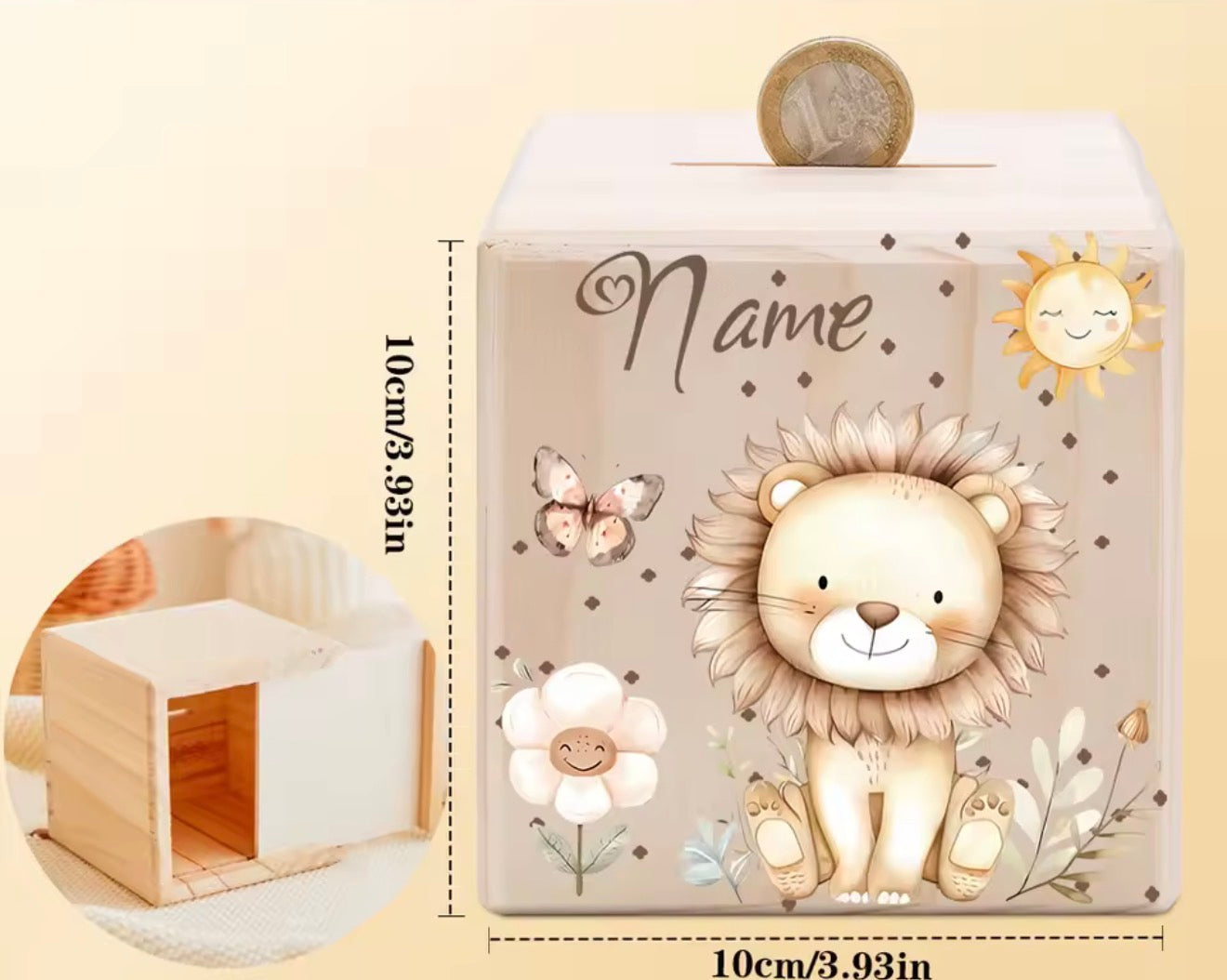 Personalisierte Holz-Spardose mit Name | Süße Tiermotive | Geschenk zur Geburt, Taufe & Geburtstag