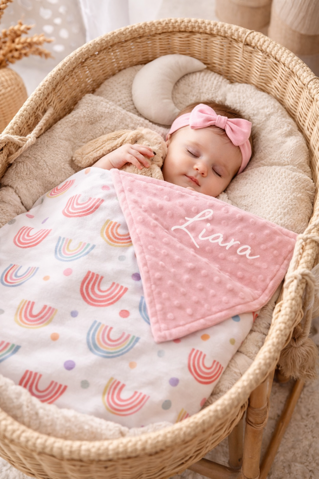 Personalisierte Babydecke / gestickter Name Rosa