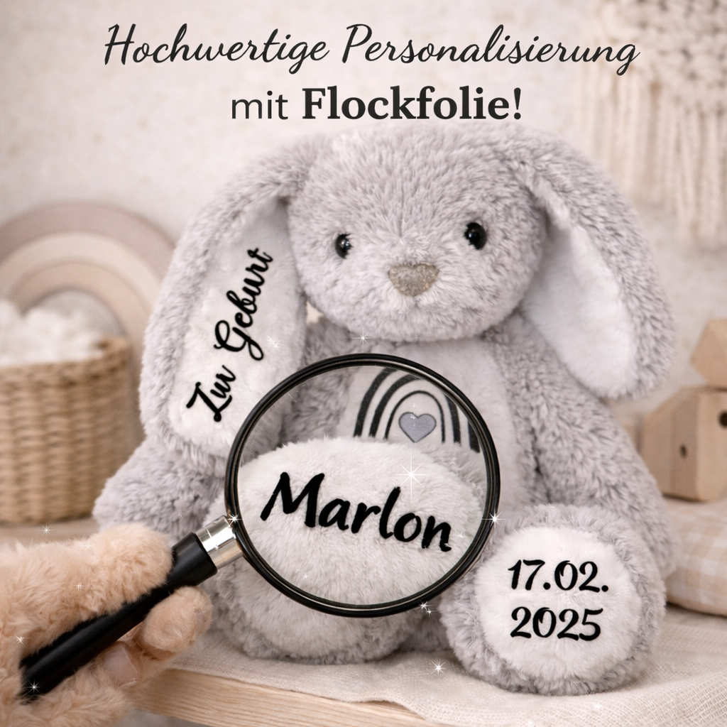 Kuscheltier Hase Personalisiert mit Name und schönem Spruch