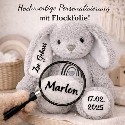 Kuscheltier Hase Personalisiert mit Name und schönem Spruch
