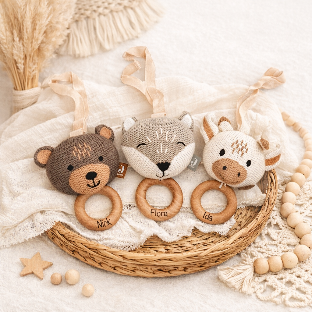 Personalisierte Spieluhr mit Name | Teddy Giraffe Fuchs Babygeschenk mit Musik