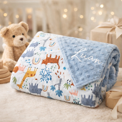 Personalized baby blanket / embroidered name light blue