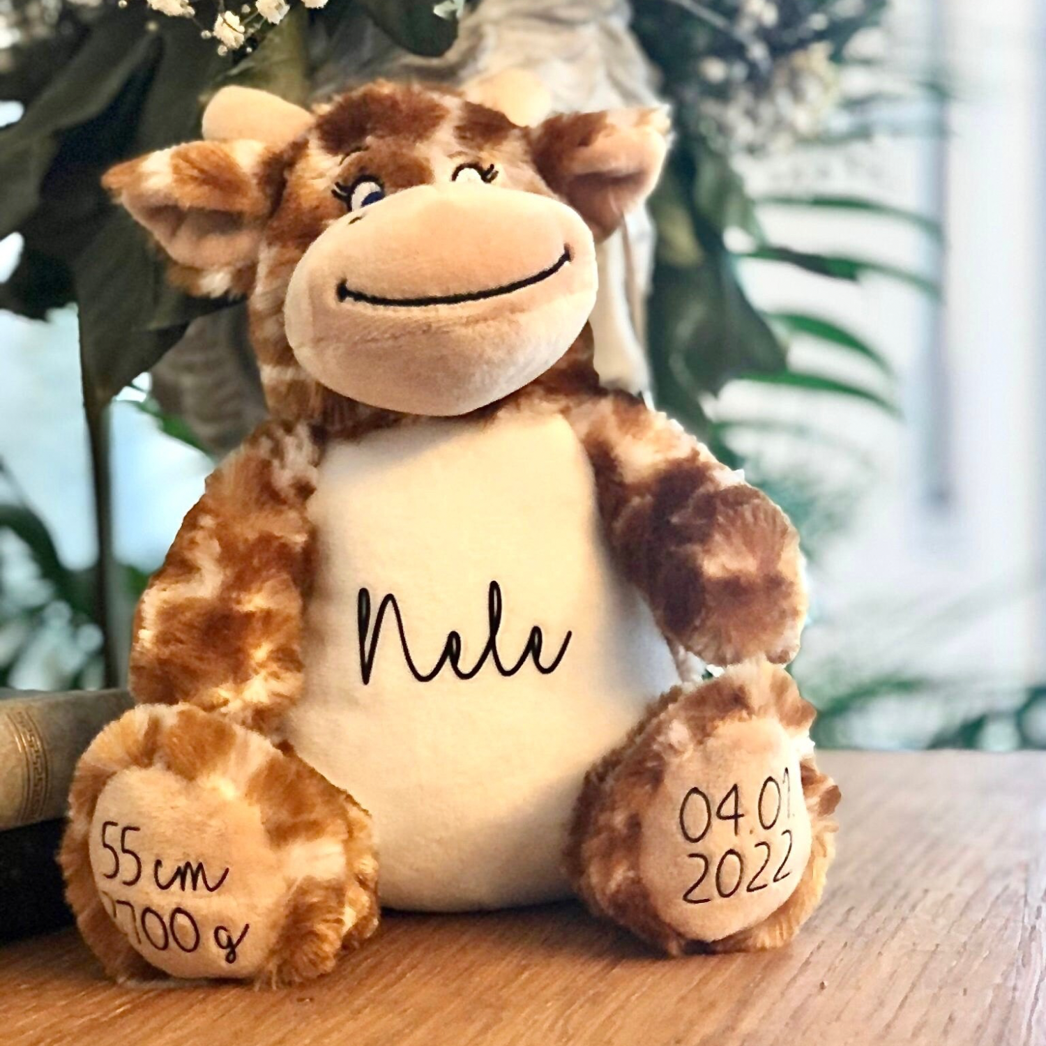 Kuscheltier Giraffe Personalisiert mit Namen & Geburtsdatum - einzigartigliebe