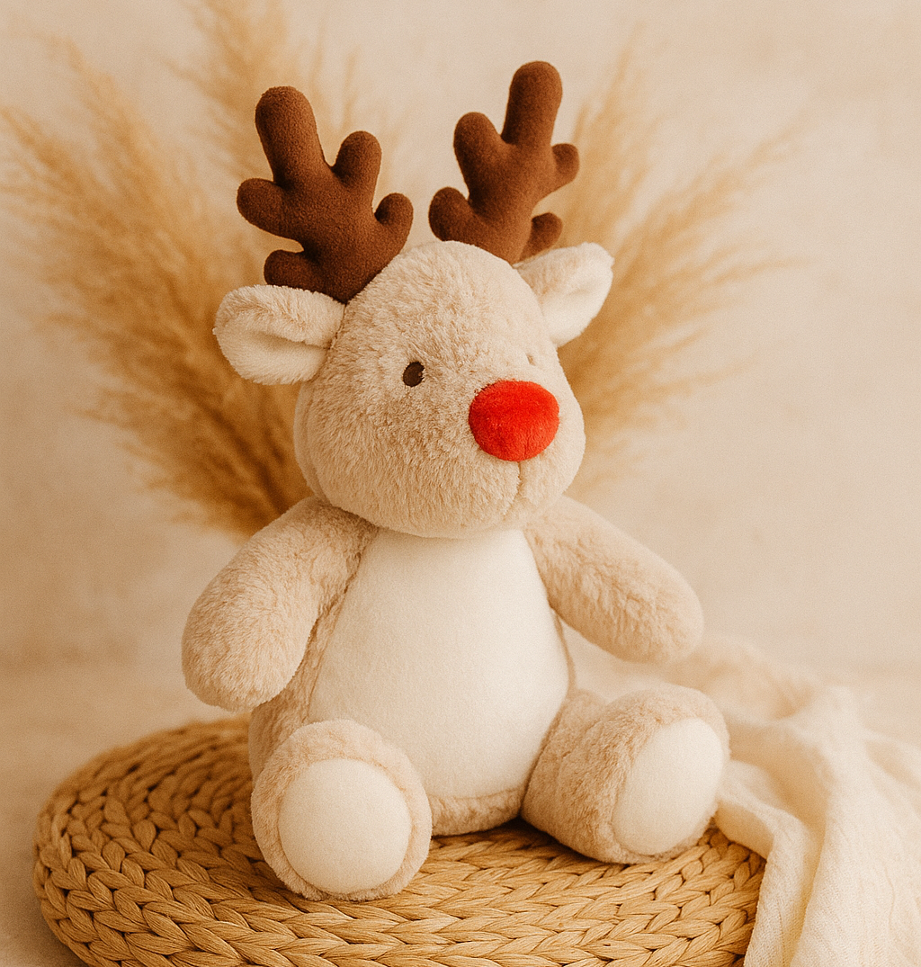 Cuddly toy reindeer personalized with name and date / Christmas gift