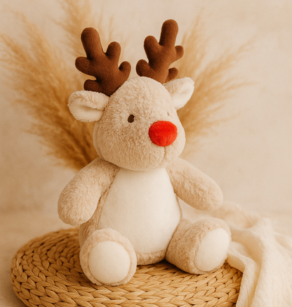 Kuscheltier Rentier personalisiert mit Name und Datum / Weihnachtsgeschenk