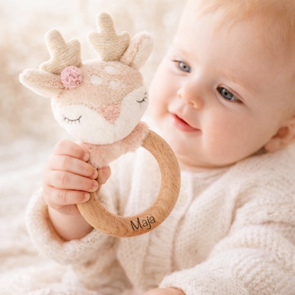 Rattle / grasping toy deer with engraving