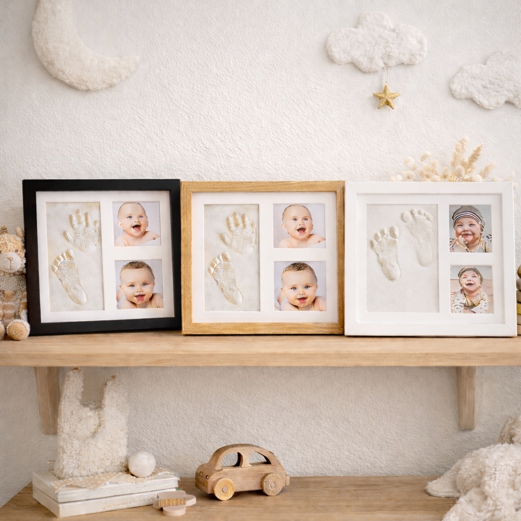Baby Hand- & Fußabdruck Bilderrahmen Set mit Foto