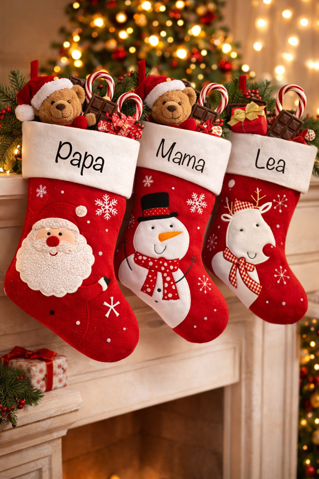 Personalisierter Dekostrumpf für den Kamin, Weihnachtssocke mit Name für Familien