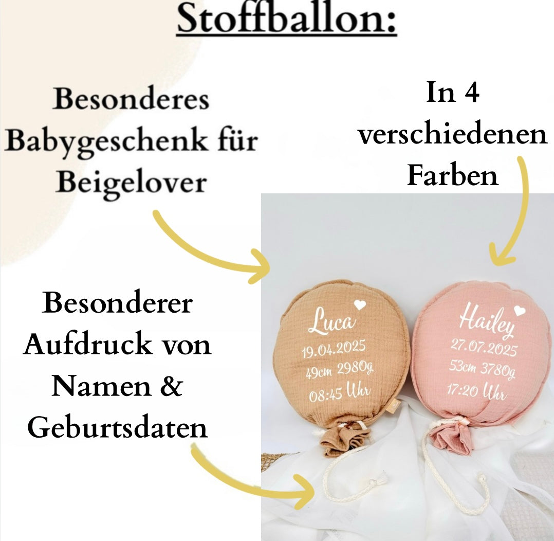 Detailansicht des Namensaufdrucks auf dem Stoffballon – hochwertig bedruckt, personalisiert für Babys