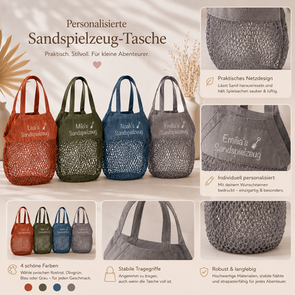 Detailaufnahme der personalisierten Strandtasche mit hochwertigem weißen Aufdruck
