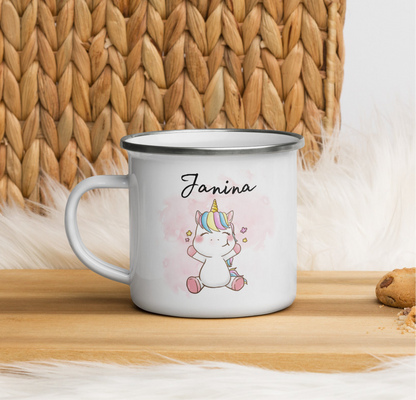 Emailletasse / Kinder Tasse Einhorn / Camping