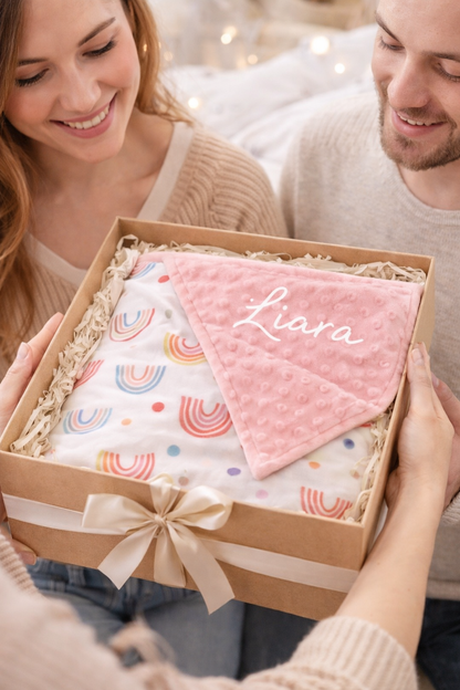 Personalisierte Babydecke / gestickter Name Rosa