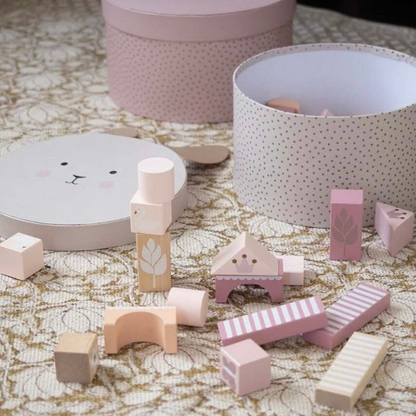 Personalisierte Bausteine aus Holz 50 stk. Rosa mit Aufbewahrungsbox / Schwan Mädchen - einzigartigliebe