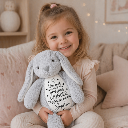 Kuscheltier Hase Personalisiert mit Name und schönem Spruch