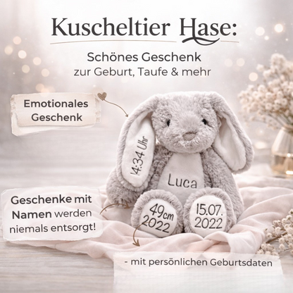 Kuscheltier Hase Personalisiert mit Namen und Geburtsdaten