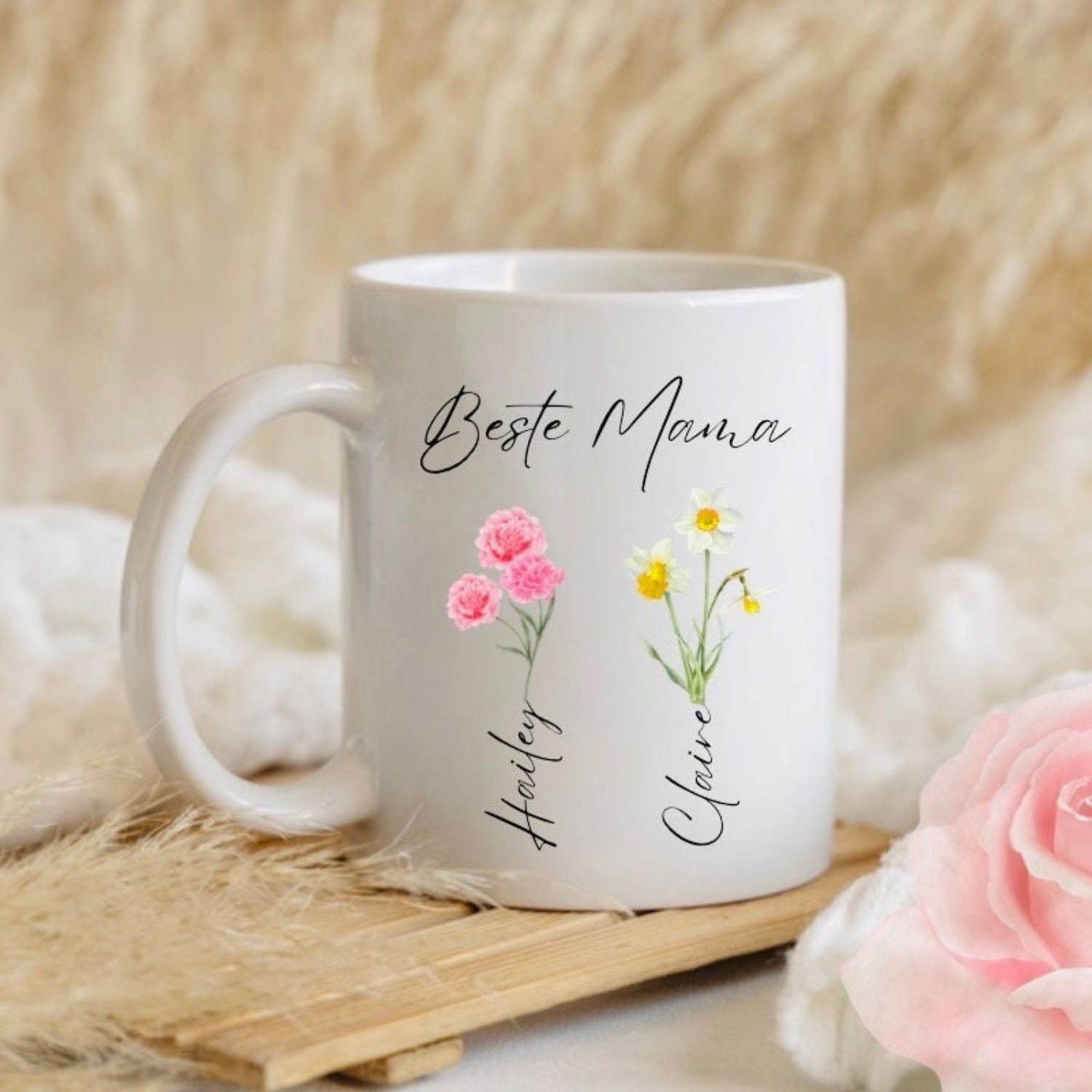 Personalisierte Tasse "Beste Mama" mit Geburtsblumen - einzigartigliebe