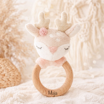 Rattle / grasping toy deer with engraving