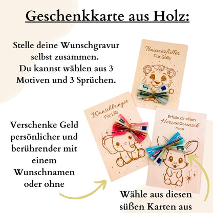 Cash gift with personalized engraving / wooden gift card