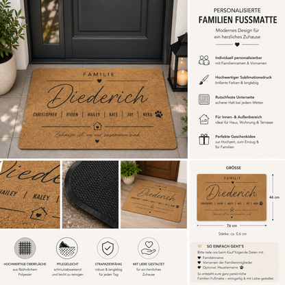  Moderne Familien Fußmatte mit Namen personalisiert für den Eingangsbereich