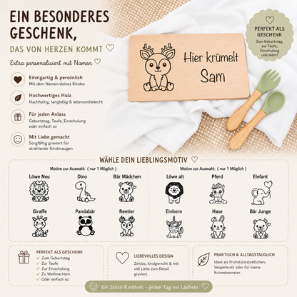 Maße eines personalisierten Frühstücksbrettchens aus Holz für Kinder – nachhaltig, langlebig und ideal für den Alltag