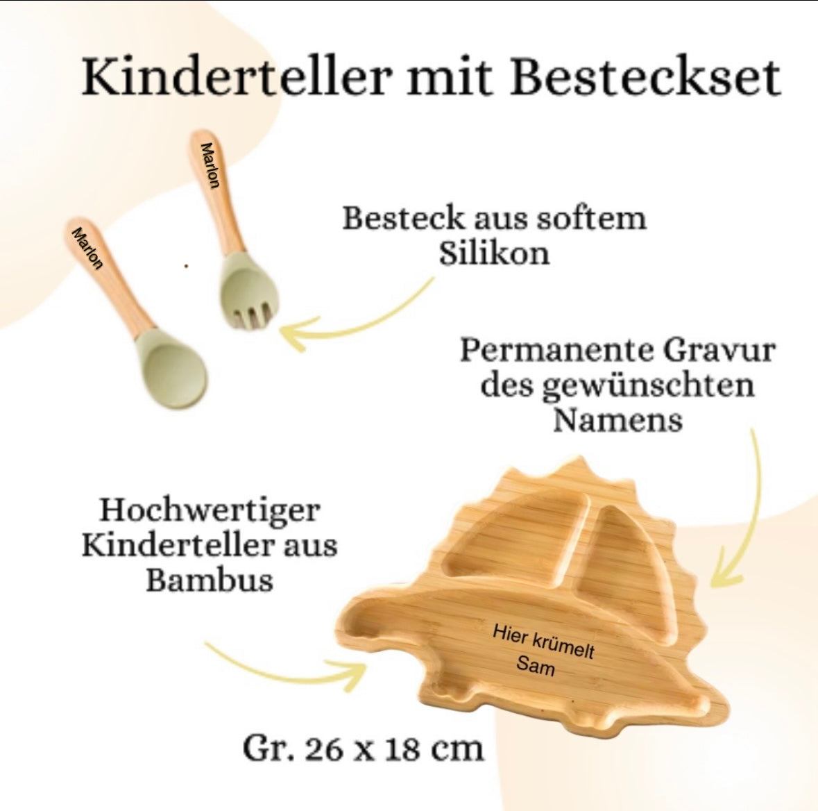 Personalisierter Babyteller mit Saugnapf/Dino Kinderteller