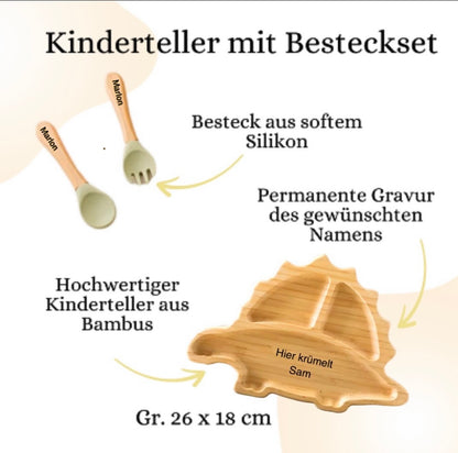 Personalisierter Babyteller mit Saugnapf/Dino Kinderteller