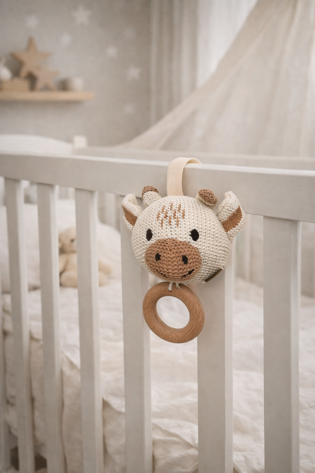 Gehäkelte Spieluhr Giraffe mit Name graviert - Marke Jollein - Persönliches Geschenk zur Geburt oder Taufe 