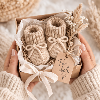 Geschenk für Babys zur Geburt, Beige Babyschuhe Winter, Geschenkidee Zur Geburt Newborn Socken