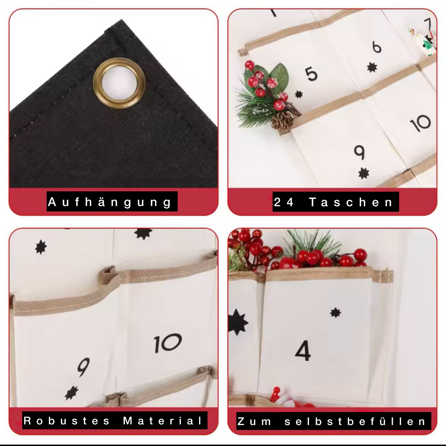 Hochwertiger Adventskalender mit 24 Taschen zum selbstbefüllen – modern & stilvoll