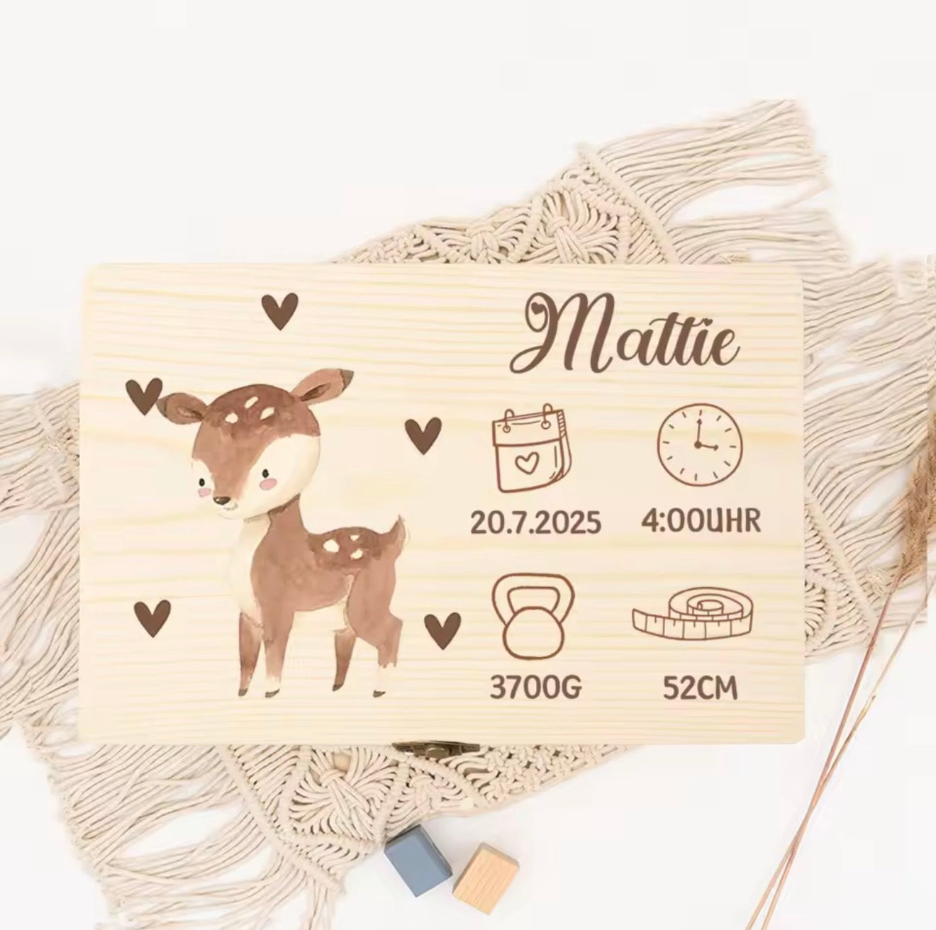 Holz Erinnerungsbox mit Reh Motiv für Mädchen oder Jungen