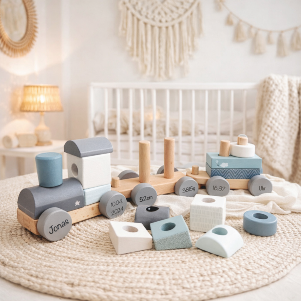 Holzzug mit Name / gravierte Holzeisenbahn personalisiert - einzigartigliebe