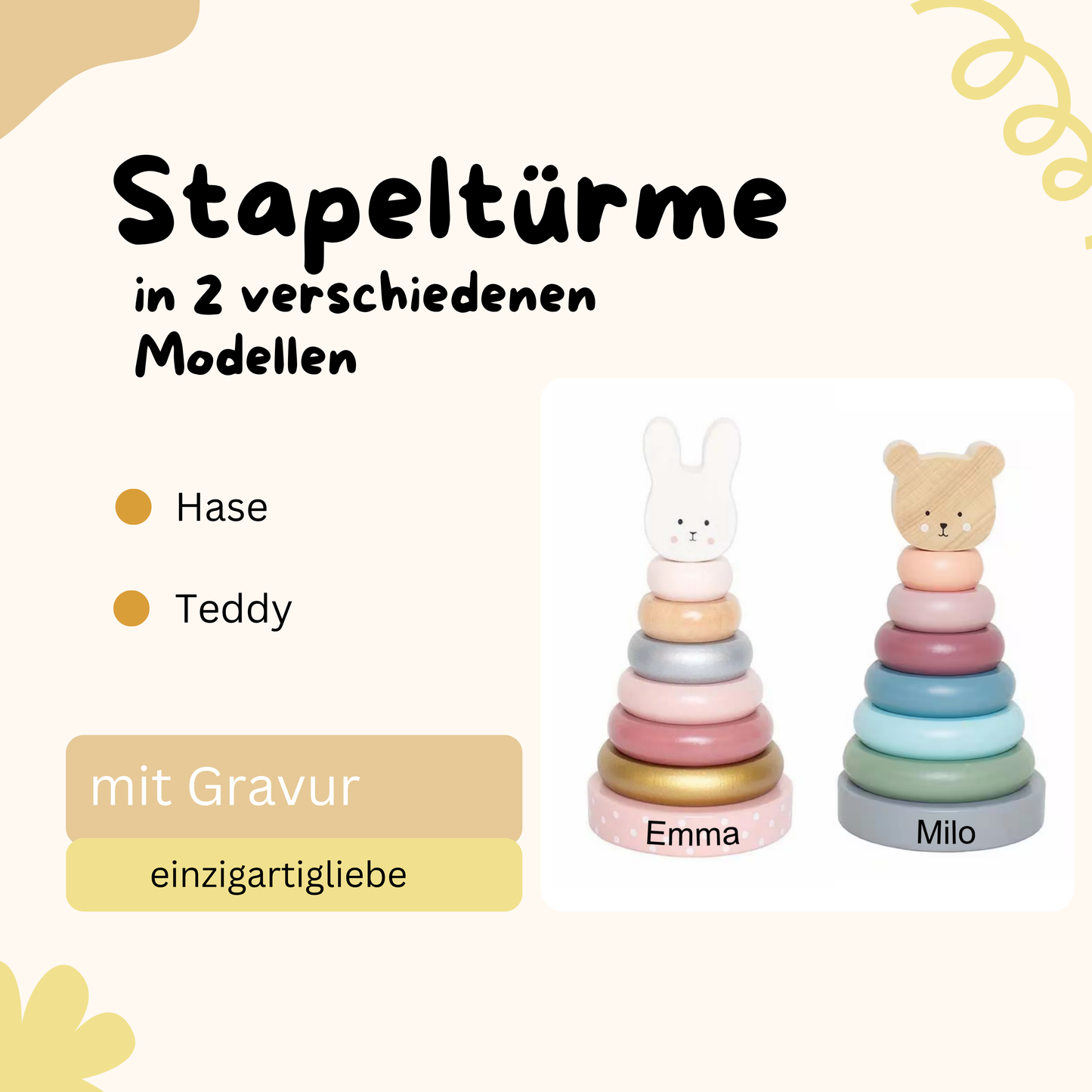 Holzspielzeug Stapelturm mit Gravur von Einzigartigliebe