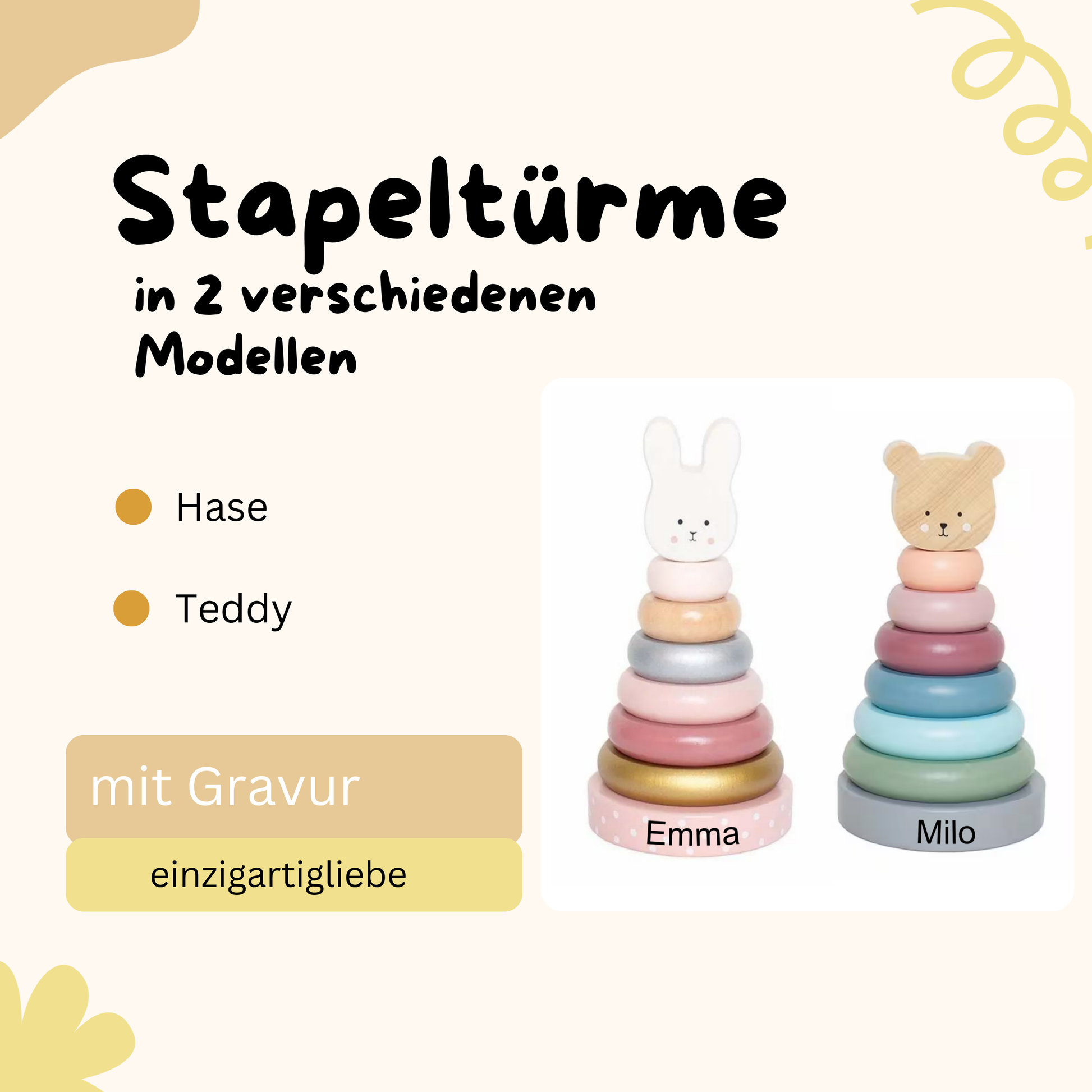 Holzspielzeug Stapelturm mit Gravur von Einzigartigliebe