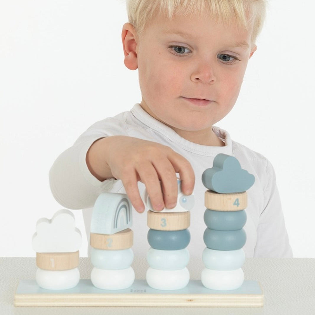 Holzspiel für Jungen Blau, Montessori Spielzeug aus Holz, Graviert mit Geburtsdaten 