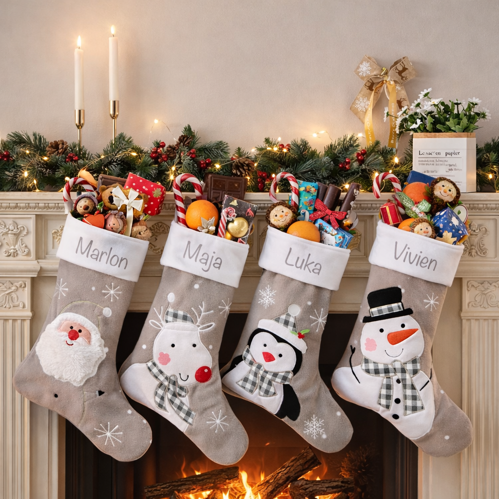 Persönliche Kamindekoration Weihnachten für die Familie - Nikolausgeschenk für Kinder zum selbst befüllen 