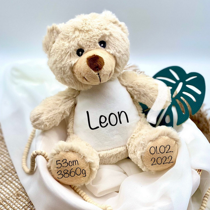 Kuscheltier Teddybär mit Name Personalisiert | Geburtsdaten - einzigartigliebe