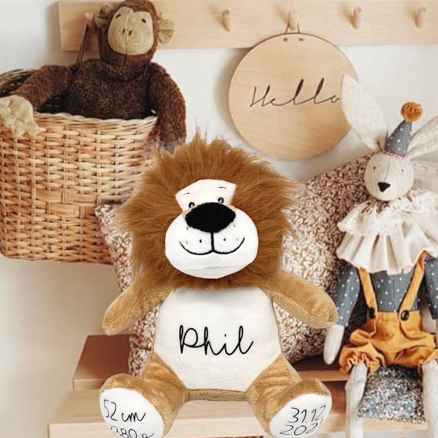 Kuscheltier Löwe Personalisiert mit Name & Geburtsdaten - einzigartigliebe