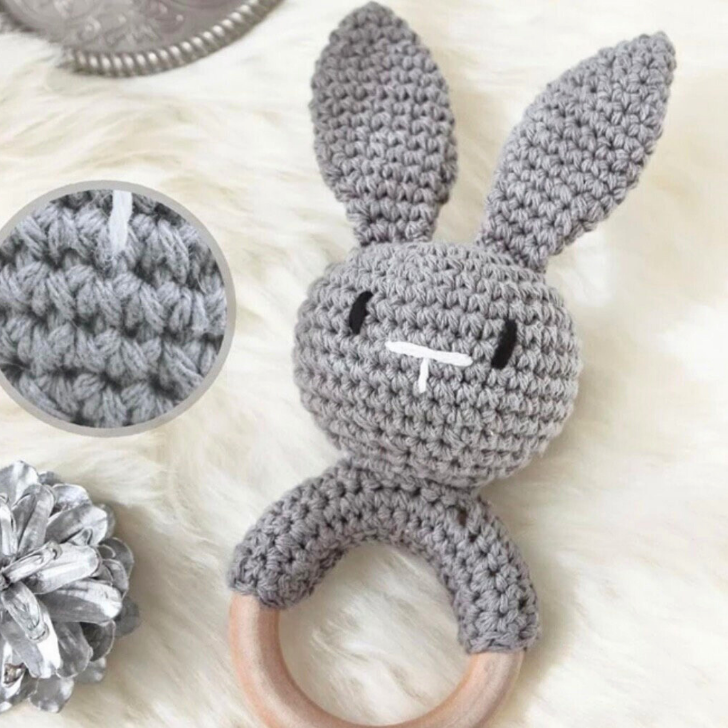 Personalisierter Greifling mit Name / Babygeschenk gehäkelt Rassel | Hase - einzigartigliebe