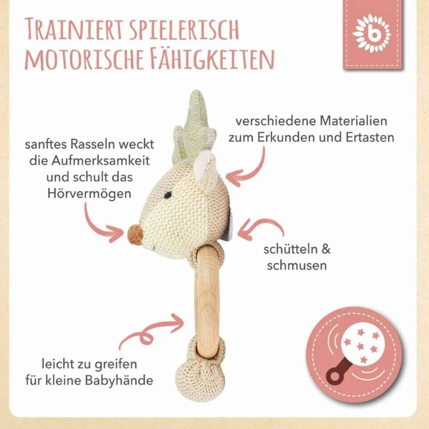 Gehäkelter Greifling mit Name personalisiert mit Rassel | Reh - einzigartigliebe