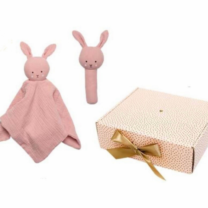 Personalisiertes Set mit Name | Schmusetuch und Rassel Rosa - einzigartigliebe
