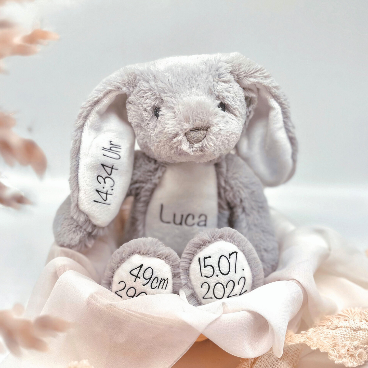 Kuscheltier Hase Personalisiert mit Namen und Geburtsdaten / Ostergeschenk - einzigartigliebe