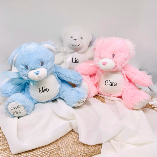 Kuscheltier Teddybär Personalisiert / Rosa, Blau oder Weiß - einzigartigliebe