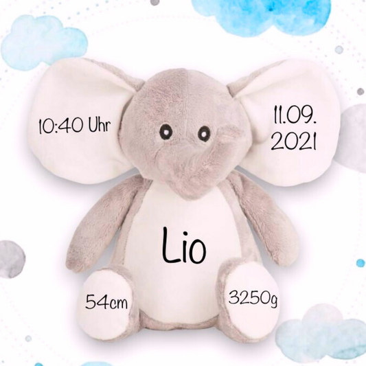 Kuscheltier Elefant mit Name Personalisiert | Geburtsdaten - einzigartigliebe
