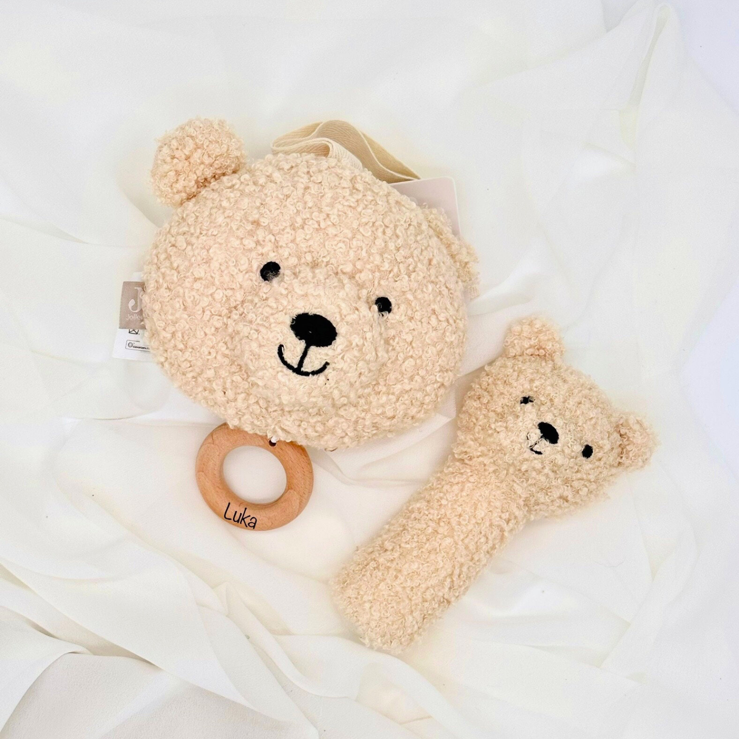 Teddy Spieluhr mit Name / Teddy Rassel mit Name oder als Set erhältlich / Beige & Braun - einzigartigliebe