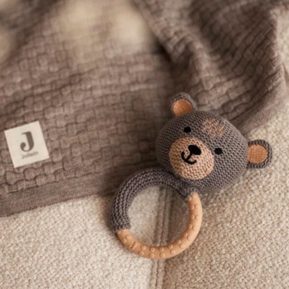 Personalisierter Greifling mit Name / gehäkelte Rassel | Teddy | Giraffe | Fuchs - einzigartigliebe