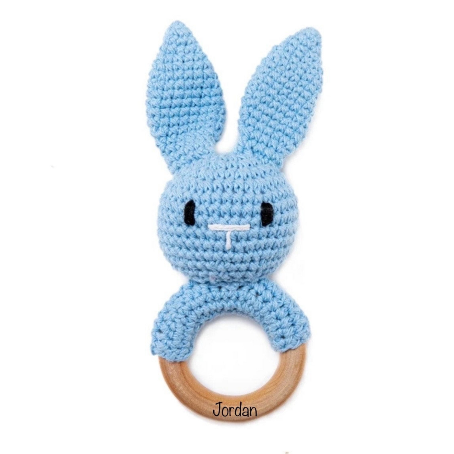 Personalisierter Greifling mit Name / Babygeschenk gehäkelt Rassel | Hase - einzigartigliebe