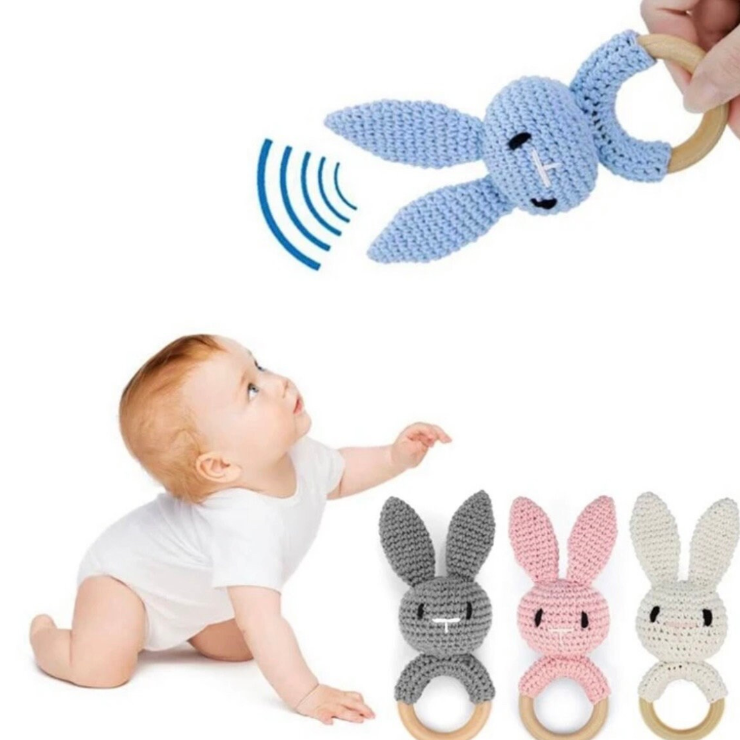 Personalisierter Greifling mit Name / Babygeschenk gehäkelt Rassel | Hase - einzigartigliebe