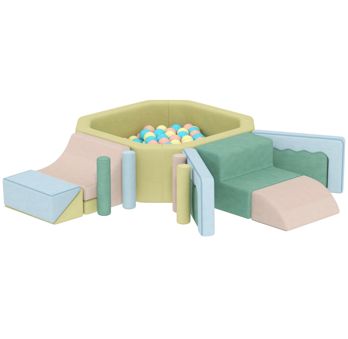 Kinder Spielset mit Bällebad und Schaumstoff Bausteinen für drinnen