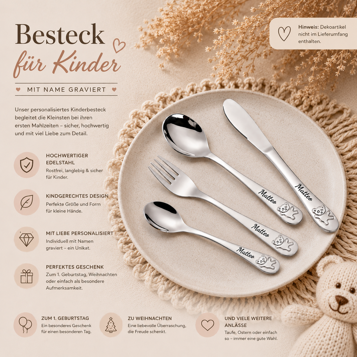 Nahaufnahme eines liebevoll personalisierten Produkts mit Wunschname