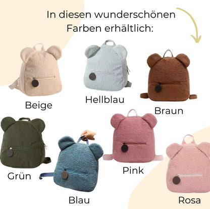 Gravierter Kinderrucksack aus Teddyplüsch in vielen Farben mit Name